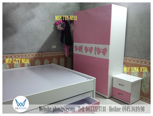 View 2 - Bộ giường tủ trang trí nơ cánh bướm của 2 bé nhà chị Oishi