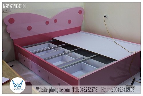 Giường ngủ 3 ngăn kéo MSP: G3NK-CB.01 sử dung 7 cây thang giường, 2 tấm dát phản MDF