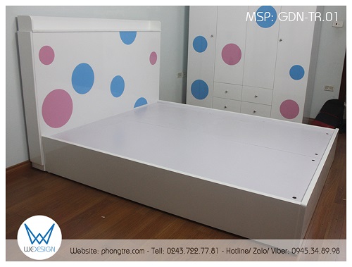 Giường đa năng GDN-TR.01 trang trí hình tròn màu xanh blue và hồng baby