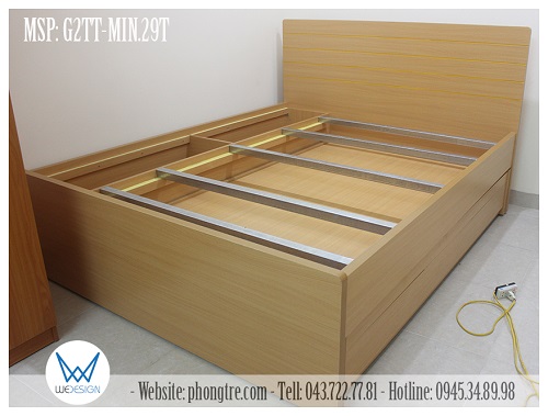 Hộc tủ kho 2 khoang phía dưới gầm giúp cho kết cấu giường tầng trên chắc chắn