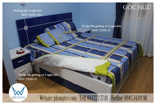 Góc ngủ của bé trai nhà anh Thảo - Giường ngủ 4 ngăn kéo và 2 tủ táp 2 ngăn kéo đặt 2 bên của giường