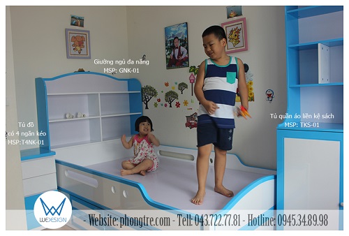 View góc giường ngủ đa năng - tủ ngăn kéo đầu giường và kệ sách liền tủ quần áo