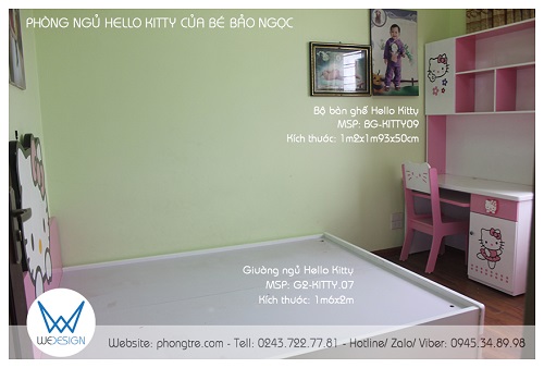 View phòng ngủ Hello Kitty của bé Bảo Ngọc nhìn trước mặt khi bước chân vào phòng