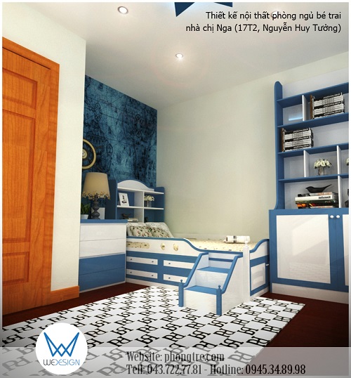 Thiết kế 3D nội thất đa năng cho phòng ngủ của bé trai nhà chị Nga - View góc ngủ của bé