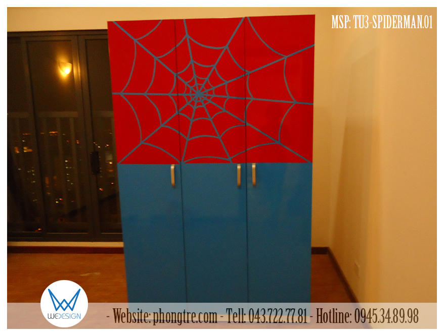 Tủ áo bé trai thiết kế chủ đề Người Nhện Spiderman