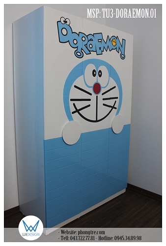 Mẫu thiết kế tủ quần áo trẻ em Doraemoon MSP: TU3-DORAEMON.01